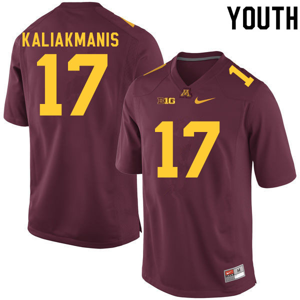 Youth #17 Athan Kaliakmanis Minnesota Golden Gophers College Football Jerseys Sale-Maroon - Click Image to Close